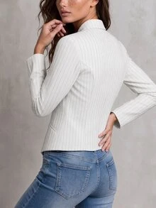 Solivie 女款條紋單排扣休閒百搭長袖夾克 - 白色 - 查看 2