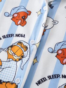 GARFIELD | SHEIN Plus Size Cartoon Print Short Sleeve Top And Shorts Pajama Set - Multicolor - View 4