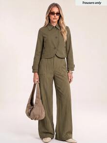 Avantive Women's Striped Straight Leg Loose Casual Versatile Long Pants - Brown - View 8
