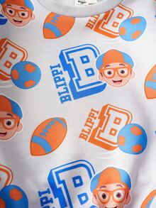 Blippi X SHEIN بلوزة رياضية كاجوال بأكمام طويلة وياقة دائرية مطبوعة بحروف للأولاد الصغار - رمادي - مشاهدة 4