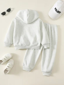 SHEIN Kids Young Boy Pattern Knit Soft Crew Neck Long Sleeve Pullover Sweatshirt And Elastic Waist Long Autumn Pants 2 Pieces Set, Versatile And Comfortable - Multicolor - View 2