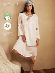 Lullawish Women's Bohemian Hollow Embroidery Lace Patchwork Comfortable Loose White Pure Cotton Nightgown - White - View 1