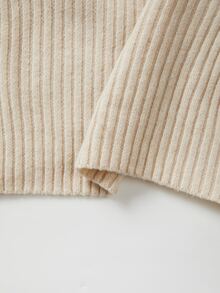 SHEIN 秋季優雅交叉領針織上衣，長袖羅紋修身女款套頭衫 - 杏色 - 查看 3