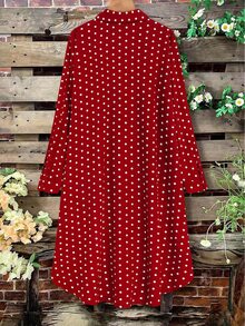 Linhara Women's Casual Striped Pocket Shirt Dress Plus Size - Red - View 2