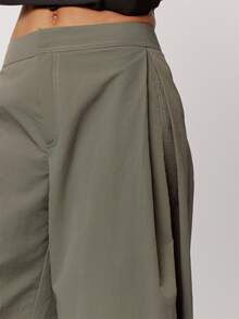 Musera Petite Grey Nylon Balloon Leg Button Hem Pleat Trouser Autumn Winter Back To School Daily Everyday - Dark Green - View 5