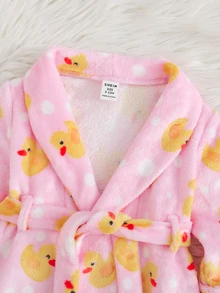 LMoss Kids 女嬰可愛小鴨卡通圖案人造毛領休閒居家服 - 彩色 - 查看 3