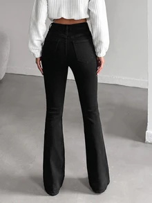 SHEIN Tall 女款休閒日常牛仔褲，附口袋與鈕扣設計 - 黑色 - 查看 6