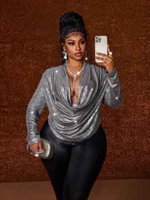 Viva Relle Plus Size Blouses - Silver - View 4