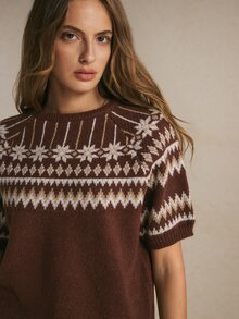 Poéselle Women's Casual Versatile Pullover, Fair Isle Pattern Short Sleeve, Suitable For Daily Wear,Women Fall Winter Sweater,Fashionable Tops - Brown - View 9