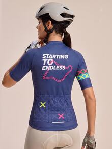 Exploreva Tuojing Women's Short Sleeve Cycling Jersey - Navy Blue - View 7