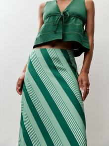 Nöista Women's Striped Colorblock Casual Daily Skirt - Dark Green - View 5