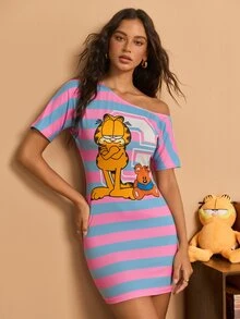 GARFIELD | SHEIN Women's Cartoon Printed Short Dress - Baby Pink - View 6