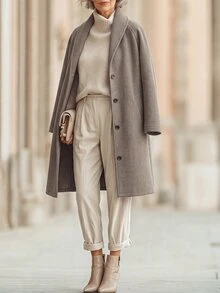 Balvessa Women's Solid Color Lapel Fashion Versatile Overcoat Office Everyday Gray Fall Elegant - Mocha Brown - View 3