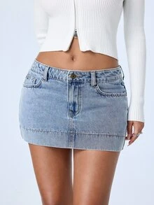 Y2Kool Women's Light Blue Washed Vintage Street Style Sexy Bodycon Mini Low Waist Denim Skirt, Suitable For Daily Commute, Date, Shopping, Party And Travel - Light Wash - View 3