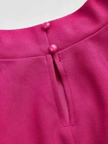 Editum Gaun Pesta Kasual Wanita Warna Polos dengan Kerah, Panjang Sedang - Hot Pink - View 8