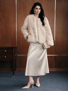 Anewsta Women's Solid Color Casual Versatile Winter Faux Fur Coat - Beige - View 2
