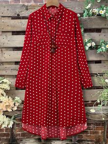 Linhara Women's Casual Striped Pocket Shirt Dress Plus Size - Red - View 1