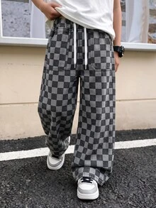 SHEIN Tween Boys Denim Pants Winter Autumn New Street Material Usd Black And White Checkered Style Medium - Black and White - View 1