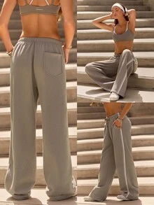 GLOWMODE Cozy Street Collection Everyday Fleece Jetsetter Relaxed Straight-Leg Pants With Double Piping & Studded Pockets Daily Casual Fall Winter Wear - Khaki - View 8