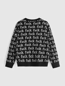 ROMWE Hippie Plus Size Fashion Jacquard Contrast Color Long Sleeve Pullover Sweater - Black - View 2