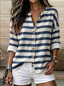 Breezaya Women's Striped Casual Daily Long Sleeve Shirt - Multicolor - View 4