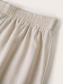 Auralis 大尺碼女款純色休閒百搭寬腿長褲，適合日常穿著 - 卡其色 - 查看 6
