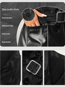 GlowEve CURVE Versatile PU Premium Long Plus Size Women's Coat - Black - View 6