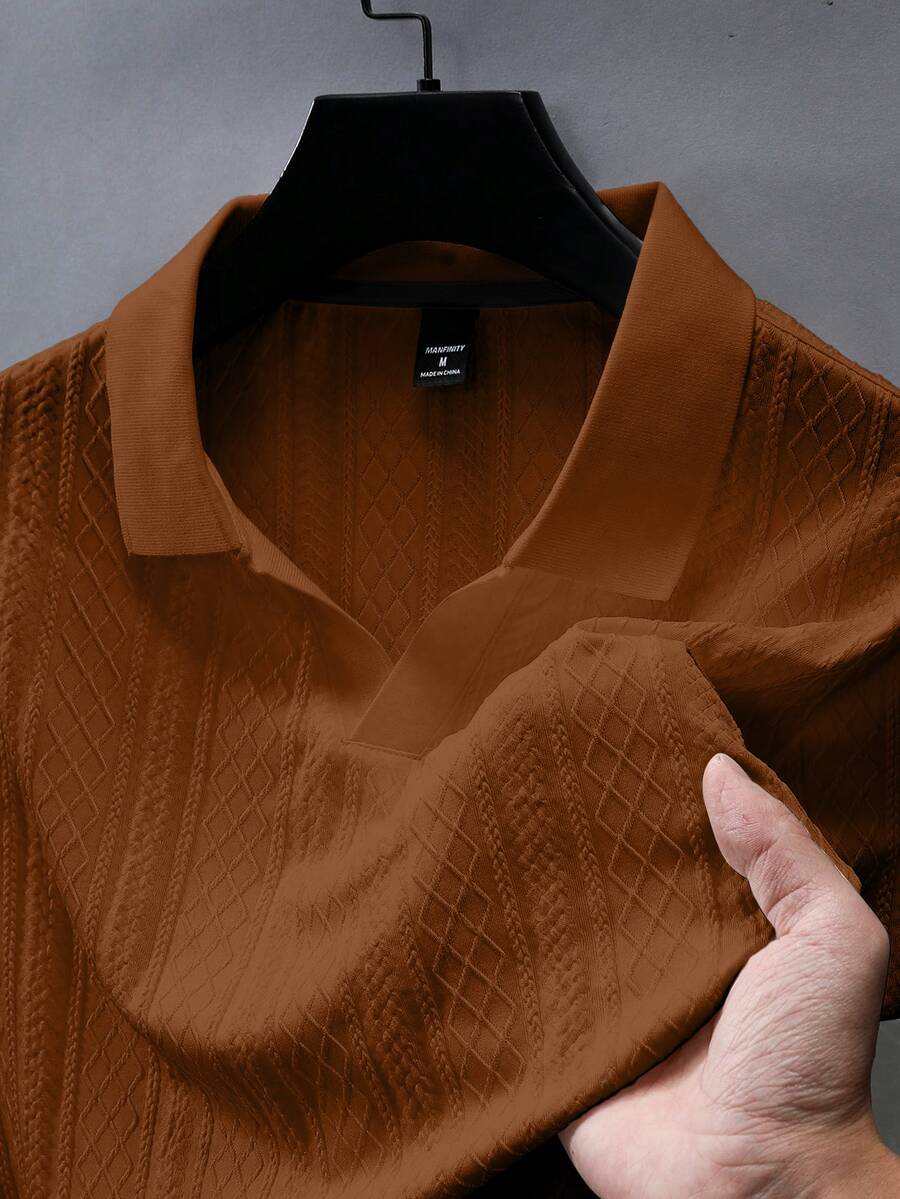 Manfinity Homme 男士純色休閒百搭短袖 Polo 衫 - 咖啡棕 - 查看 1