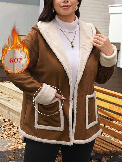 Easowa Curve Plus Size Women's Thermal Lined Casual Versatile Hooded Jacket
