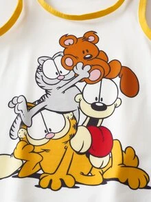 GARFIELD | SHEIN Young Boy Cartoon Print Tank Top And Contrast Color Shorts Underwear Set - White - View 5