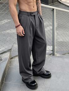 SLATEMANN 男士黑色長褲 時尚西裝長褲 極簡寬鬆休閒長褲 - 深灰色 - 查看 3