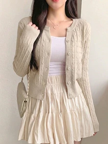 DAZY 女款素色休閒百搭日常穿搭開襟衫 - 卡其色 - 查看 3