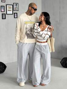 Coolane Women's Tree Branch Pattern Wide Leg Casual Pants - Black and White - View 2