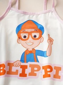 Blippi X SHEIN Young Girl Cartoon Print Camisole And Shorts Underwear Set - Pink - View 5