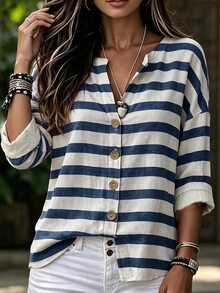 Breezaya Women's Striped Casual Daily Long Sleeve Shirt - Multicolor - View 3
