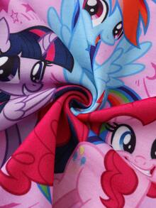 My Little Pony X SHEIN Young Girl Cartoon Pattern Short Sleeve T-Shirt And Shorts Casual Daily Outfit - Hot Pink - View 8