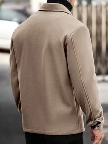 Manfinity CasualCool 男士素色長袖單排扣休閒口袋大衣 - 卡其色 - 查看 2