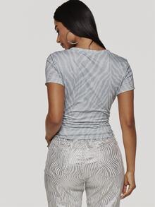 MUSERA Grey Slinky Zebra Print Diamante V Neck Tshirt Summer Autumn Cute Everyday Y2K Ultra M - Multicolor - View 5