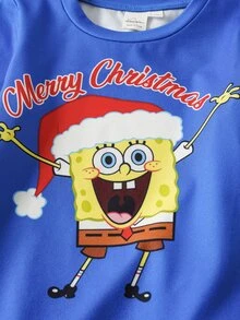 SpongeBob SquarePants | SHEIN Baby Boy Letter Cartoon Print Long Sleeve Top And Pants Loungewear Set - Multicolor - View 4