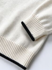 Omancia Chic Contrast Binding V Neck Knit Cardigan, Women Long Sleeve Button Down Elegant Slim Fit Fall Sweater - Apricot - View 8