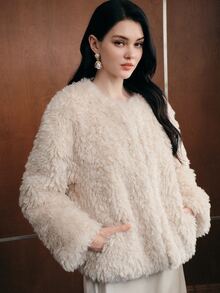 Anewsta Women's Solid Color Casual Versatile Winter Faux Fur Coat - Beige - View 4