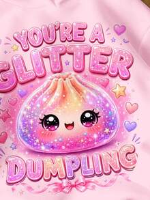 亮粉色多巴胺亮片捏捏樂麵包可愛食物圖案印花，You Are A Shiny Little Dumpling，女款休閒舒適柔軟寬鬆連帽衛衣，新款適合秋冬日常、外出、運動，俏皮甜酷女孩學院風，個性休閒時尚，Cyber Sweetheart，Y2K - 彩色 - 查看 5