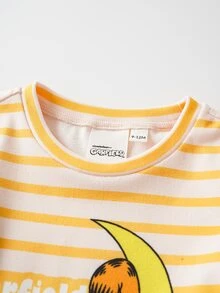 GARFIELD | SHEIN 男嬰字母卡通印花短袖上衣與長褲休閒日常居家睡衣套裝 - 黃色 - 查看 3