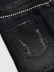 ROMWE Women's Y2K Party Hot Girl Sequin Black Denim Skirt - Black - View 5