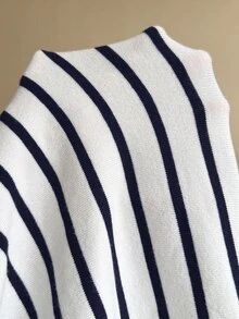 Elaquor Plus Size Women's Striped Top And Long Sleeve Cardigan Knit Set - Navy Blue - View 8