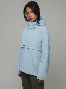Musera Sport 尼龍半拉鍊口袋細節 Logo 連帽夾克 春夏雨衣 登山運動休閒 愛豆街頭風 冬季返校健身休閒日常 白色 春季 - 藍色 - 查看 2