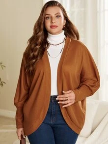 Rosumi Women's Plus Size Brown Textured Long Sleeve Knit Cardigan - Brown - View 7