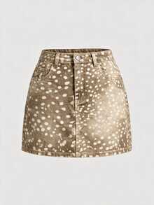 SHEIN MOD 女款紅色100%純棉休閒牛仔迷你裙 - 彩色 - 查看 1