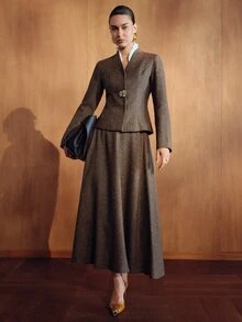 MOTF PREMIUM WOMEN'S SOLID COLOR CASUAL VERSATILE DAILY WEAR SKIRT - Coffee Brown - View 1