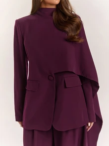 SHEIN BAE Women's Solid Color Asymmetric Design Blazer And Pants Elegant Suit Set,Women's Social Suit Set - Purple - View 7